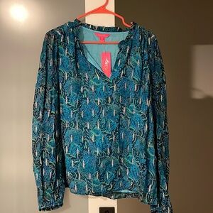 Lilly Pulitzer blue print long sleeved blouse, size large - new with tags!